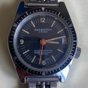 Rare Vintage Seawatch 17 Rubis Shock Protected 60M-200ft Manual Wind Diver Watch